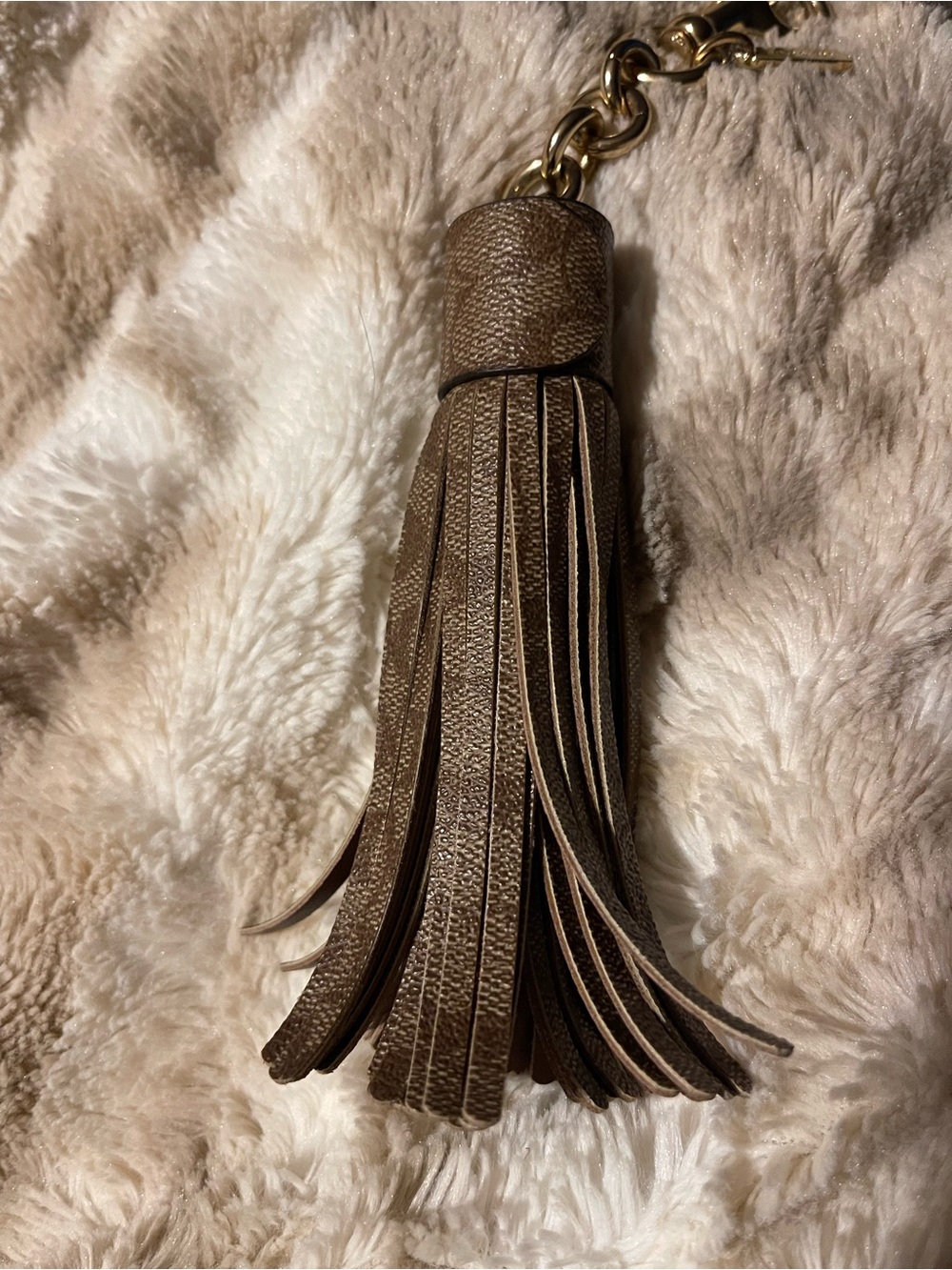 Coach Brown Leather Tassel Keychain with Gold Clip - Picture 2 of 5